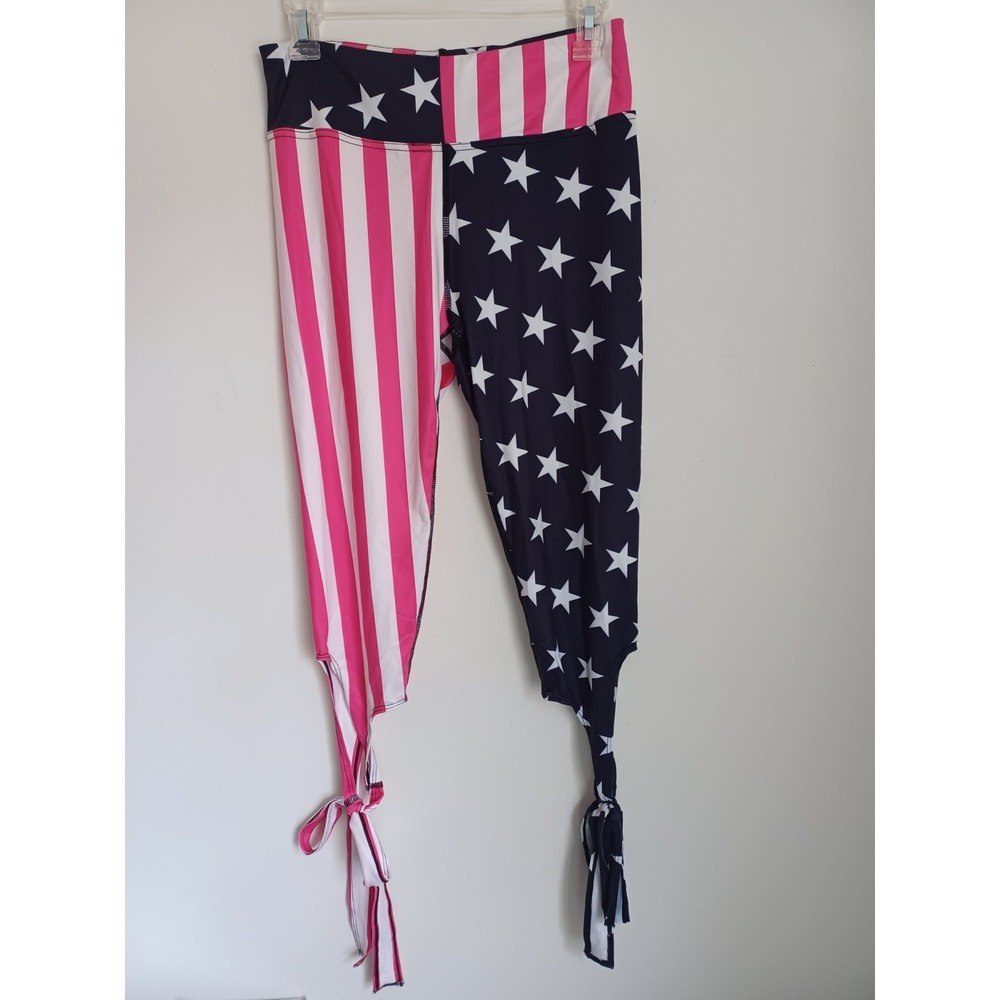 Women's USA‎ Patterned Skinny Capri Leggings Red White Blue Stretch S/M